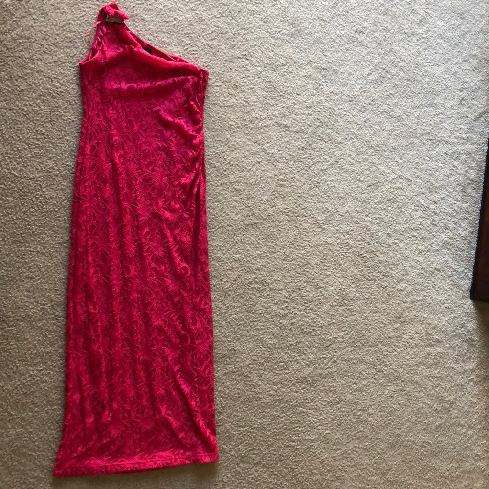 Pink lace bridesmaid dress